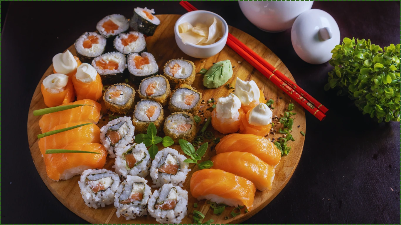 sushi topped with salmon