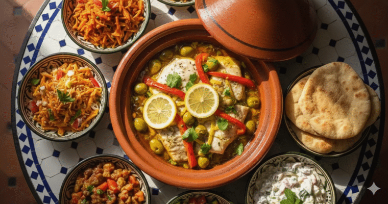 Fish Tagine with Olive Oil & Assorted Salads