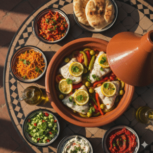 Fish Tajine with Olive Oil & Assorted Salads